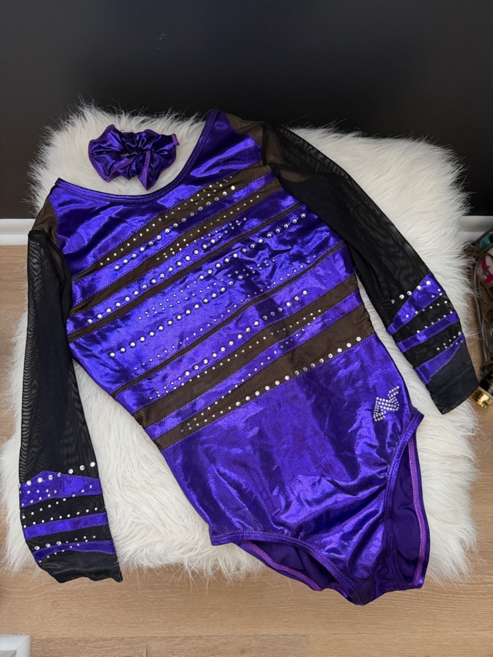 Alpha Factor gymnastics custom Performance leotard embellished mesh sz ASM